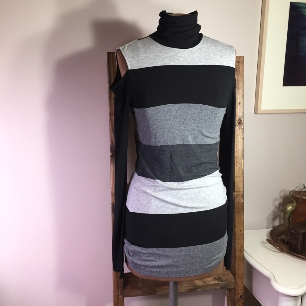 Bailey 44 Striped Cold Shoulder Turtleneck Sweater